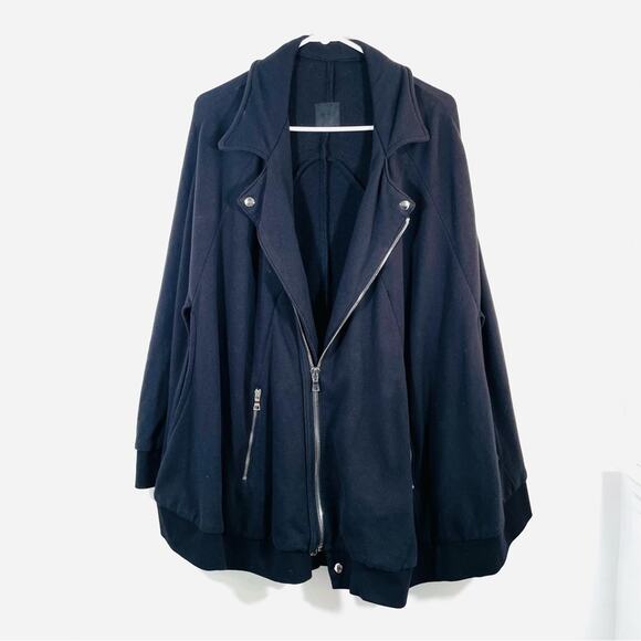 RtA Black Silver Cotton Moto Style Oversized Cape Coat Small